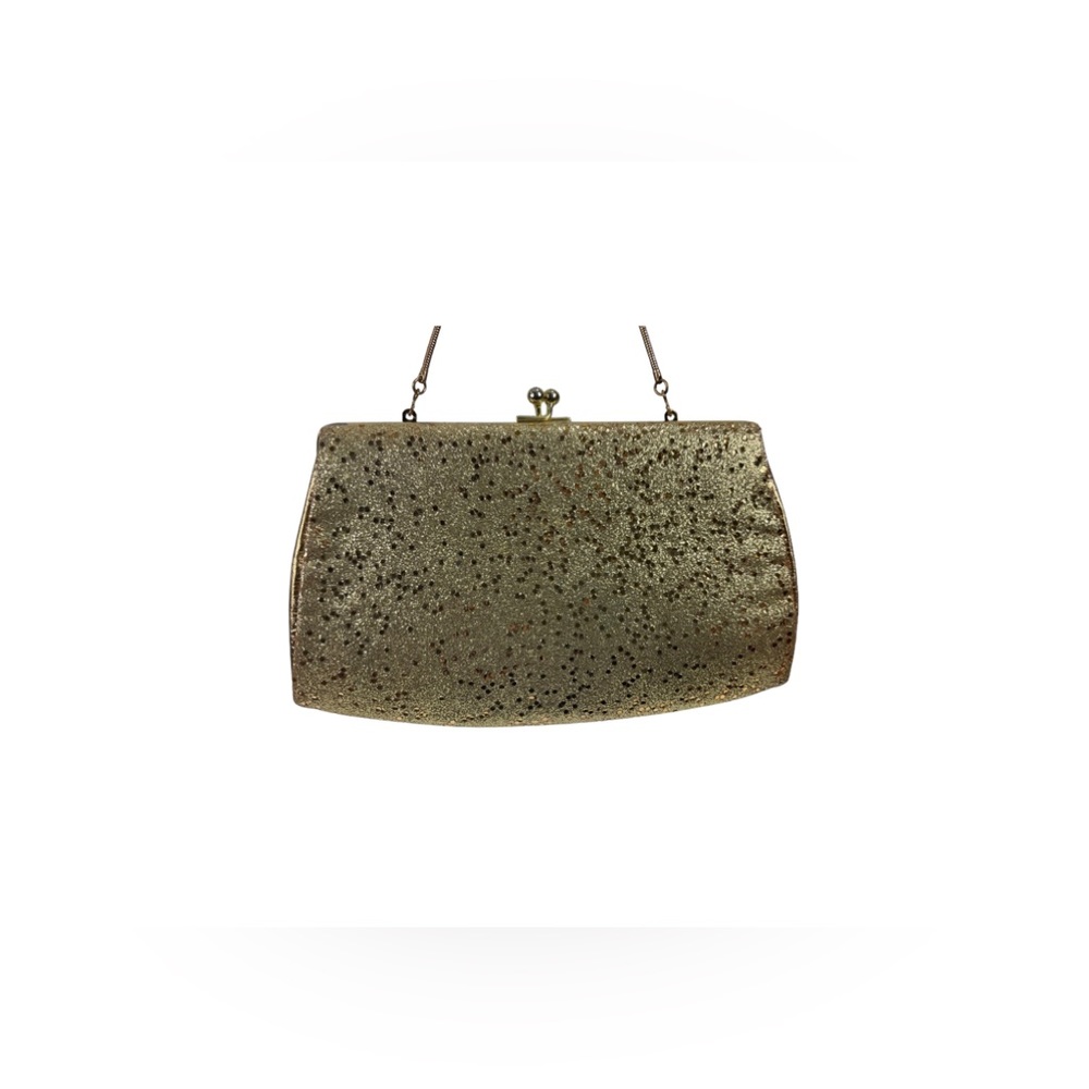 Vintage Gold Sparkle Evening Bag with Small Snake Chain Gold Lining  So Pretty!